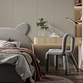 Cozy Kids Bedroom Interior With Cat Ear Headboard Hanging Ball Lamps Curtains Desk Chair And Rug