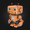 Orange Rustic Robot Doll With Large Eyes Blue Screen And Cute Appearance