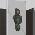 Green Marble Wall Decor With Irregular Shapes And Golden Circular Accents On White Marble Wall Surface
