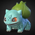 Cute Blue Reptile with Green Plant Back Structure and Big Orange Eyes