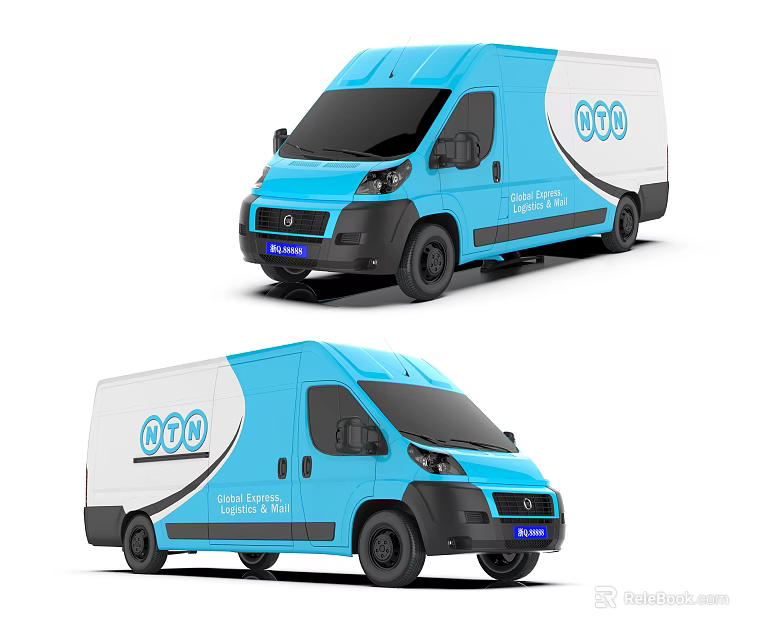 Blue And White Commercial Delivery Vans Featuring NTN Logo And Company Branding 3d model 