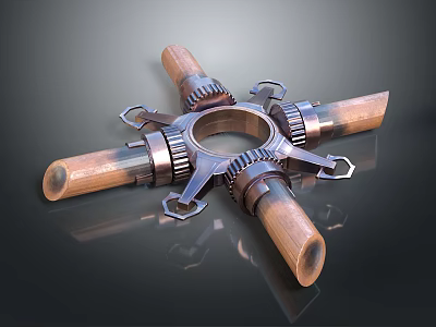 Practical Decorative Household Item With Wooden Cylinders And Metal Gears Cross Structure Design 3d model