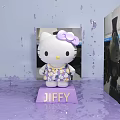 Hello Kitty Doll With Purple Bow Floral Dress On JIFFY Base And Purple Background