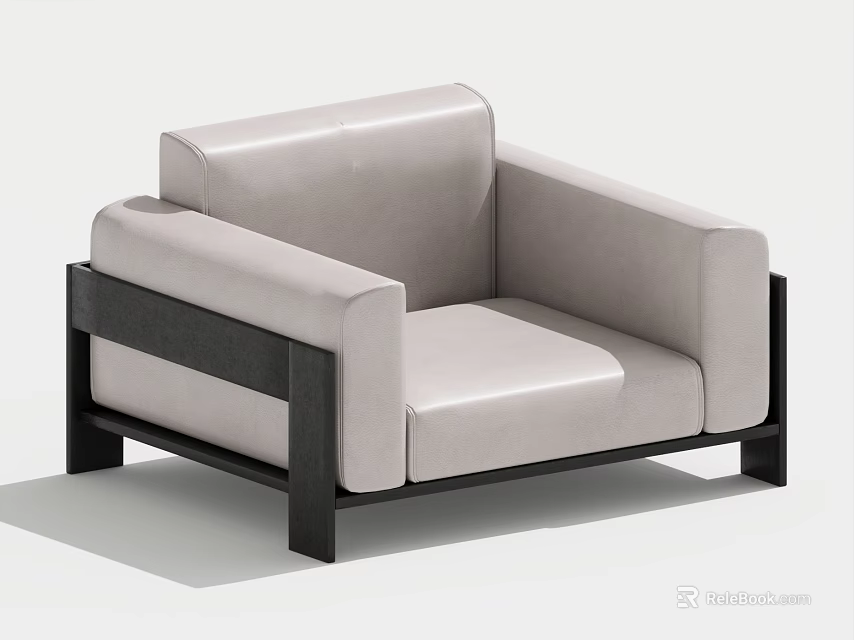 Modern Light Gray Leather Single Sofa with Black Frame and Sleek Design 3d model