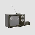 Vintage Television With Antenna And Small Radio On White Background