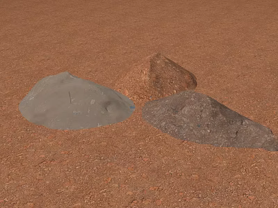 Construction Site With Three Material Mounds Gray Brown Dark Gray on Reddish Brown Ground 3d model