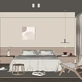 Neutral Tones Bedroom With Wooden Furniture Rattan Armchair White Bed Linen And Natural Light