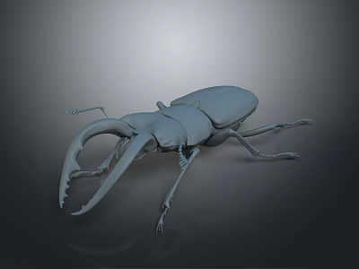 Detailed Stag Beetle 3D Model With Large Mandibles Grayish Blue Color And Dark Background Render 3d model