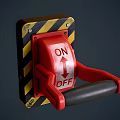 Red Wall Mounted Electric Switch With ON OFF Label And Yellow Black Warning Stripes
