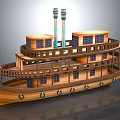 Classic Wooden Ship With Multiple Decks Green Chimneys Detailed Windows And Railings