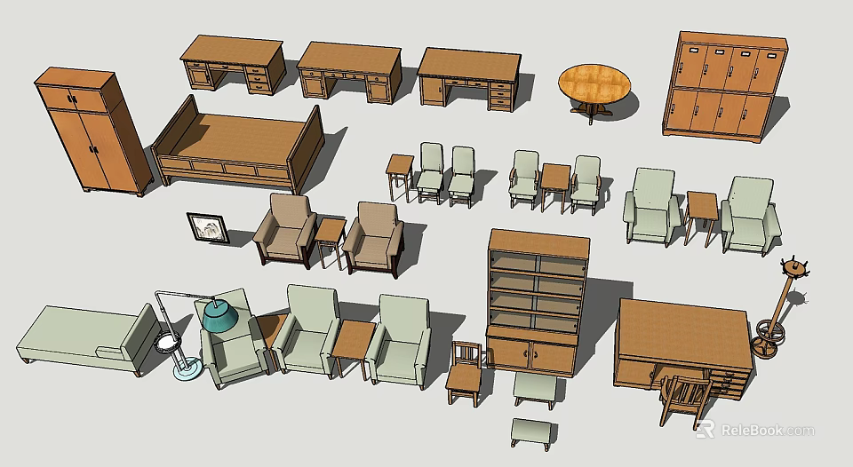 3D Furniture Design Collection Including Bed Desk Sofa Cabinet And Chair 3d model 