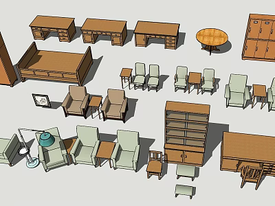 3D Furniture Design Collection Including Bed Desk Sofa Cabinet And Chair 3d model
