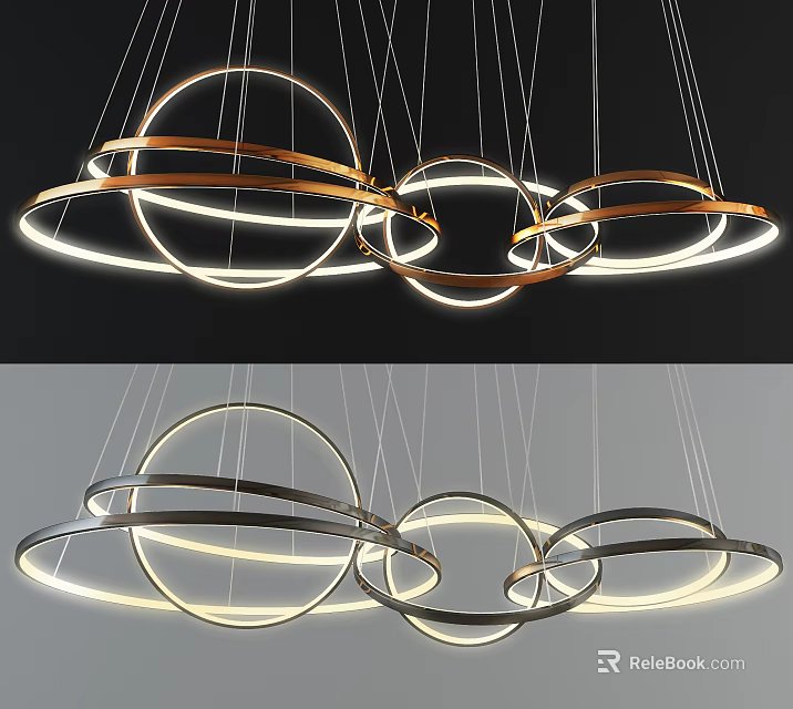 Modern Circular Ring Chandelier with Illuminated Multiple Metal Rings and Hanging Design 3d model 