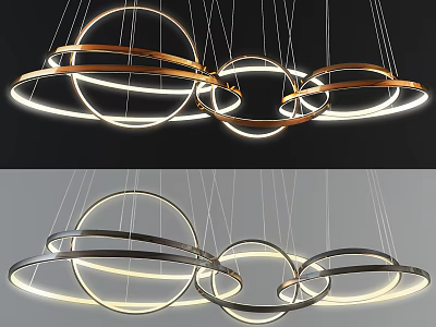 Modern Circular Ring Chandelier with Illuminated Multiple Metal Rings and Hanging Design 3d model