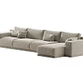 Modern Sectional Sofa With Neutral Linen Fabric Plush Pillows And Modular Design 3d model