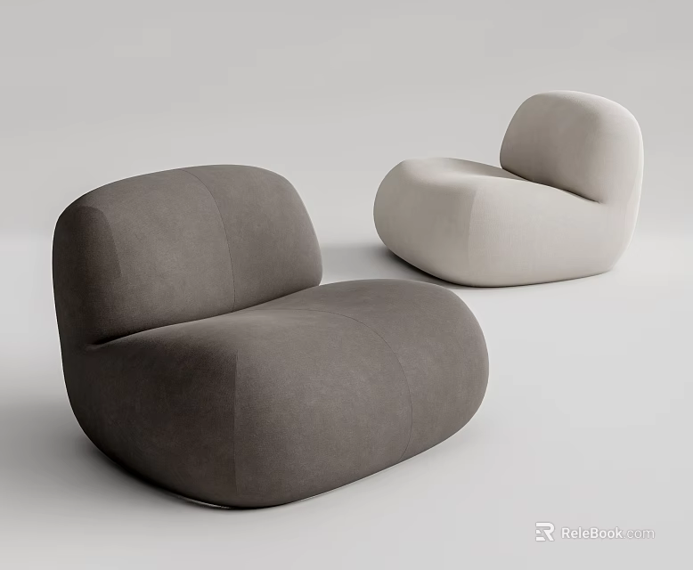 Modern Minimalist Single Sofa with Gray and Beige Upholstered Curved Design 3d model 
