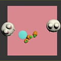Cute White Rabbit Characters In Pink Cubic Space With Carrot And Colorful Blocks