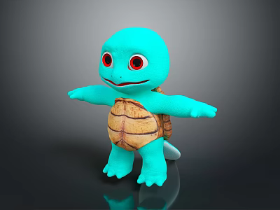 Blue Plush Toy Turtle With Red Eyes Brown Shell And Open Arms Standing Pose 3d model
