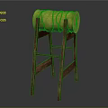 Unique Bar Stool Featuring Yellow Barrel Seat Roped On Wooden Ladder Frame