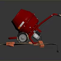 Red Concrete Mixer Trolley with Wheels on Circular Platform and Orange Bricks 3d model