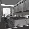 Hotel Guest Room With Twin Beds Elegant Wall Art Large Window And Patterned Area Rug