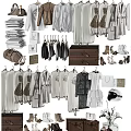 Modern Organized Wardrobe Interior With Hanging Clothes Drawers Shoes And Storage Bags
