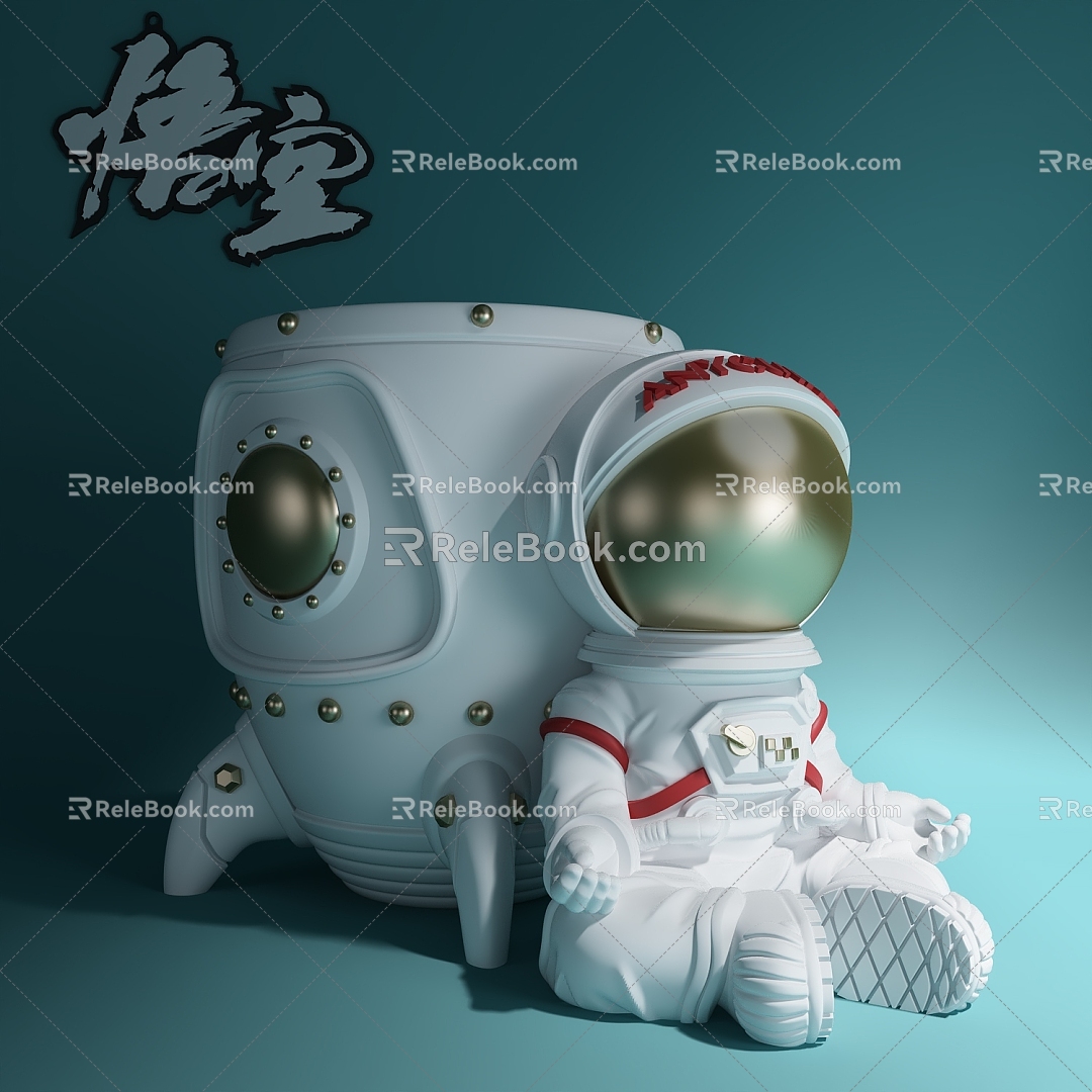 Creative pen container meditation astronaut cartoon hand 3d model