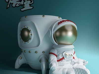 Creative pen container meditation astronaut cartoon hand 3d model