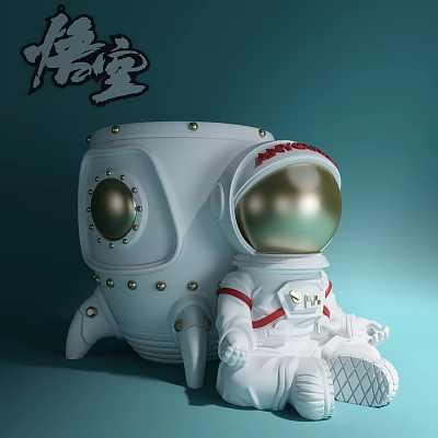 Modern Astronaut and Space Capsule Resin Decorative Ornament Set for Desktop Decoration 3d model