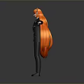 Anime Style Game Movie Character With Orange Long Hair Black Uniform And Arms Outstretched