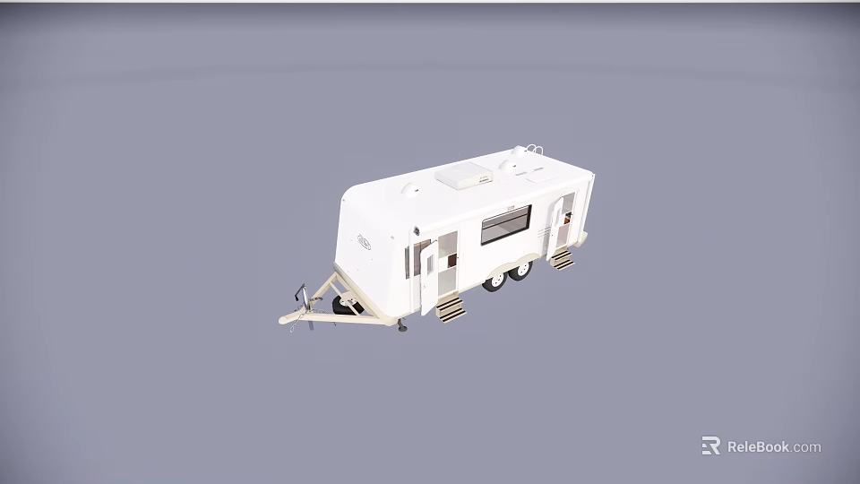 White Utility Trailer Mobile Functional Unit With Ladder Windows And Doors 3d model 