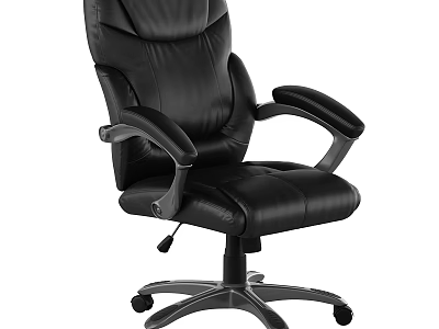 Modern Black Leather Office Desk Chair Set With Armrests And Swivel Wheels 3d model