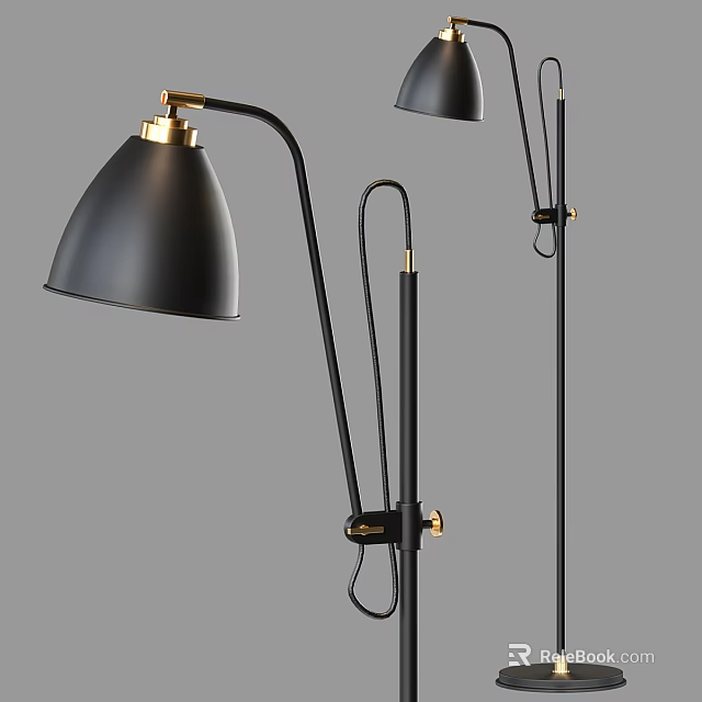 Elegant Black Floor Lamp With Gold Accents And Adjustable Metal Arm Design 3d model 