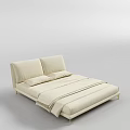 Modern Double Bed With Upholstered Headboard Pillows And Beige Bedding 3d model