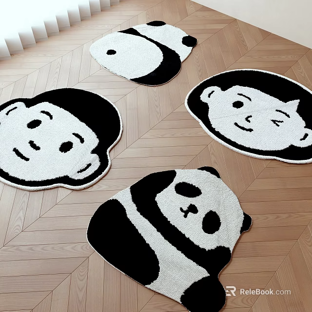 Cartoon Animal Shaped Rugs On Wooden Floor 3d model 