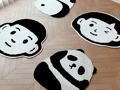 Cartoon Animal Shaped Rugs On Wooden Floor 3d model