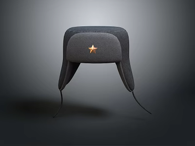 Warm Gray Winter Hat Featuring Star Emblem And Ear Flaps For Daily Use 3d model