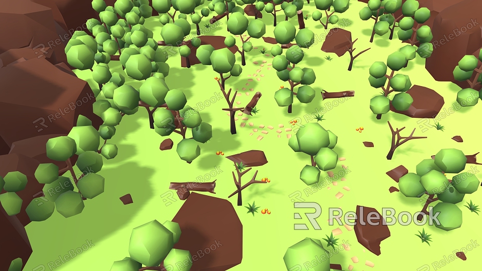 Cartoon Tree Cartoon Forest Cartoon Stone Low Poly Tree Meadow Stone Stone Block model