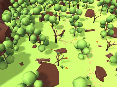 Lush Green Forest Landscape with Tall Trees Rocks and Fallen Logs 3d model