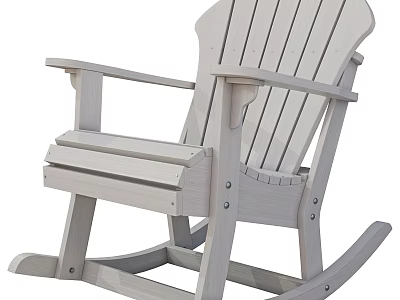 Elegant White Wooden Rocking Lounge Chair With Slatted Back And Armrests Design 3d model