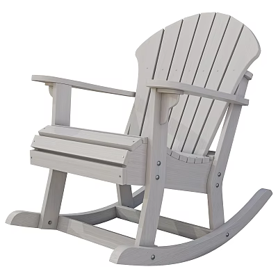 Elegant White Wooden Rocking Lounge Chair With Slatted Back And Armrests Design 3d model