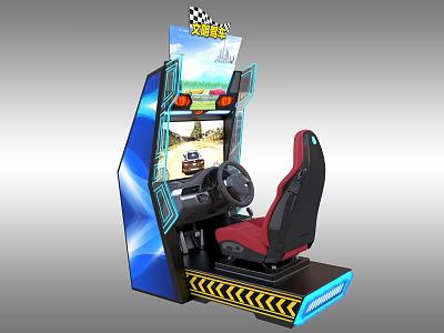Arcade Racing Game Entertainment Appliance With Steering Wheel Red Seat Display Screen And Vibrant Lights 3d model