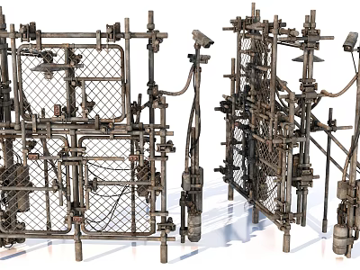 Industrial Metal Structures With Pipes Chains And Mechanical Components 3d model