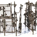 Industrial Metal Structures With Pipes Chains And Mechanical Components