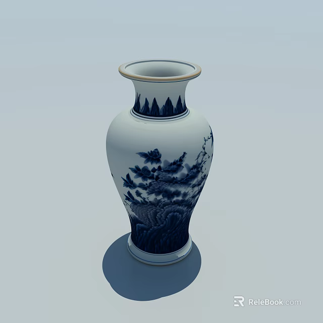 Traditional Blue And White Porcelain Vase With Landscape Painting Design 3d model 