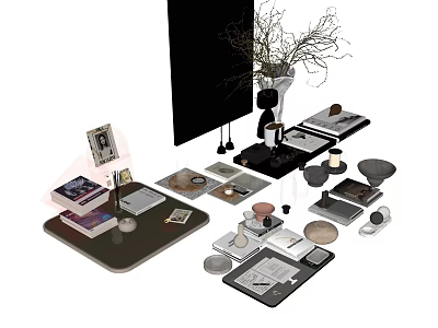 Modern Decorative Ornaments Set With Vase Books Trays And Photo Frames 3d model