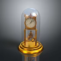 Antique Mantel Clock With Glass Dome Cover And Golden Base Stand