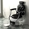 Classic Black Leather Barber Chair With Silver Frame And Marble Floor