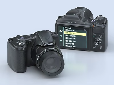 Nikon Digital Cameras With Front Lens And Rear Display Screen Showing Menu Interface 3d model