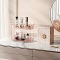 Luxury Perfume Cosmetics On Vanity Table With Gold Storage Rack And Marble Surface 3d model